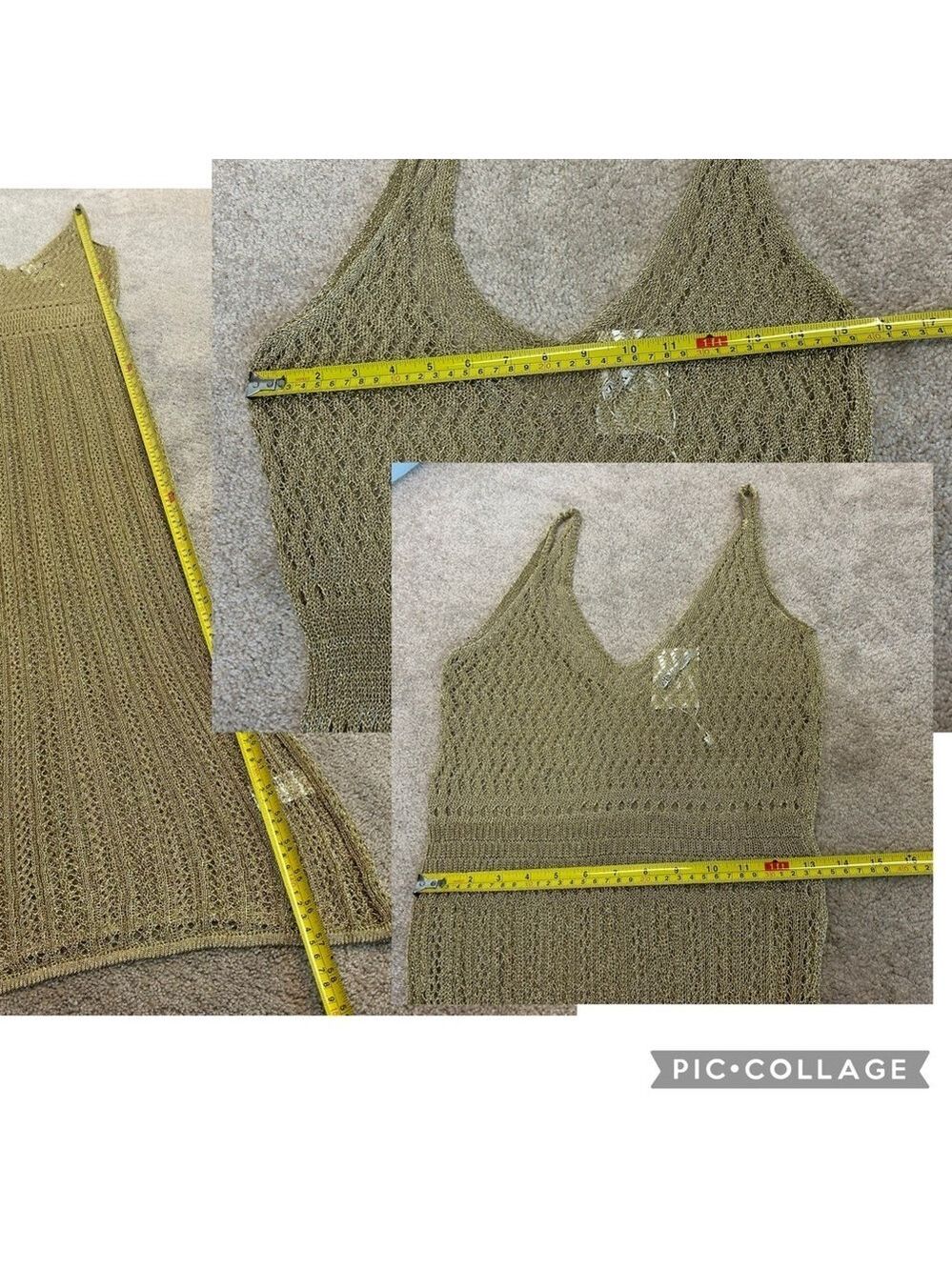 ZARA GOLD FITTED METALLIC THREAD CROCHET KNIT SPAGHETTI STRAP MIDI MAXI DRESS M - Picture 10 of 12